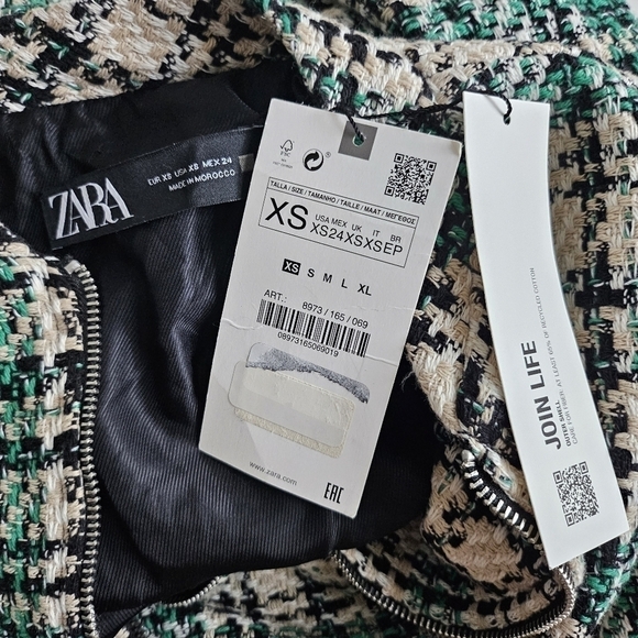 New Zara Plaid Textured Tweed Oversized Bomber Green Chanel Style Jacket NWT XS - Picture 16 of 17